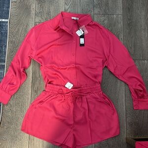 Fashion Nova Pink Matching Satin Short Set